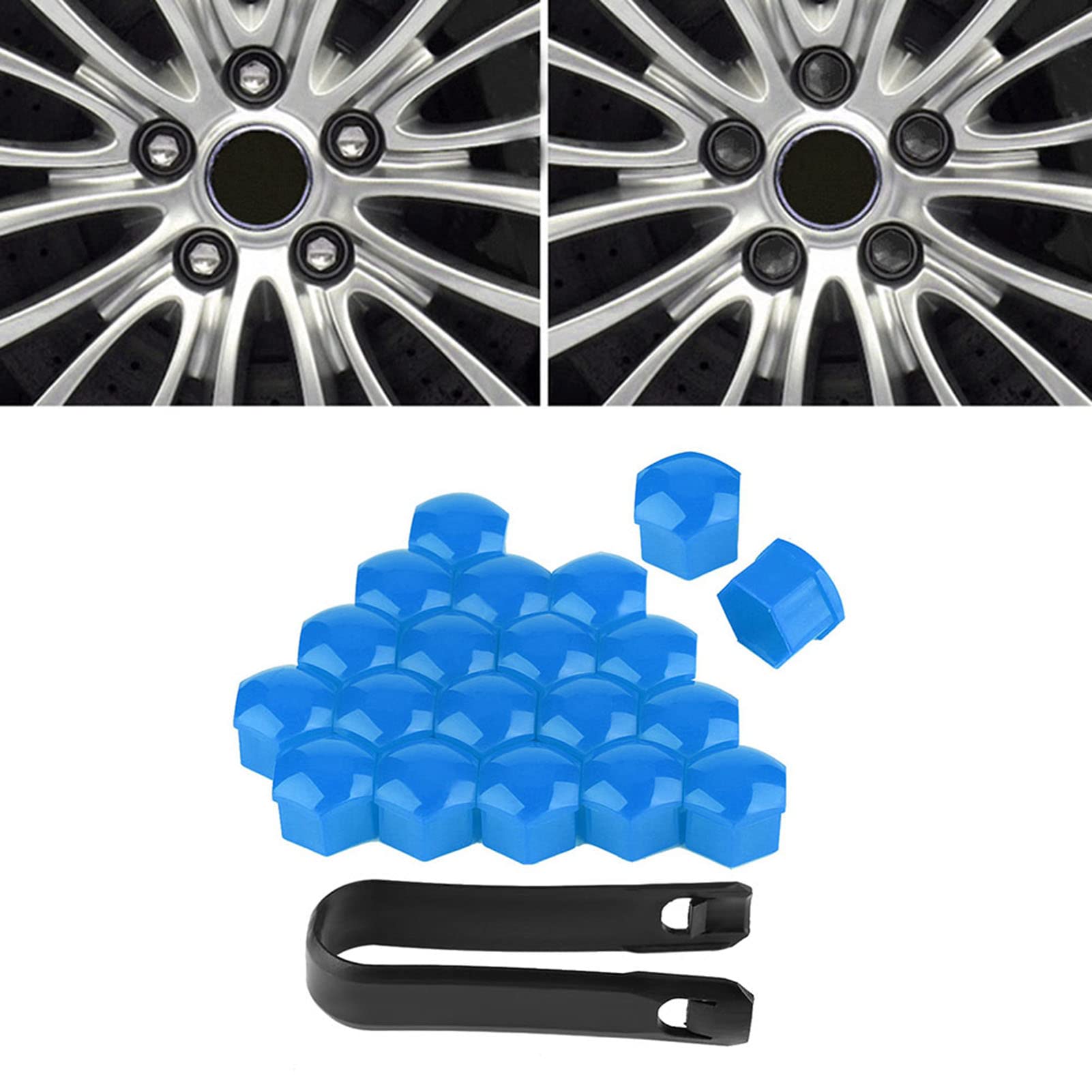 20 Stück 19-mm-Auto-Radmutterkappen, Nylon PA66, Einfache Installation, Schützende, Dekorierte, für Alle 19-mm-Schrauben, Außenschutz-Schraubenabdeckungsfelgen (Blau) von Kavolet