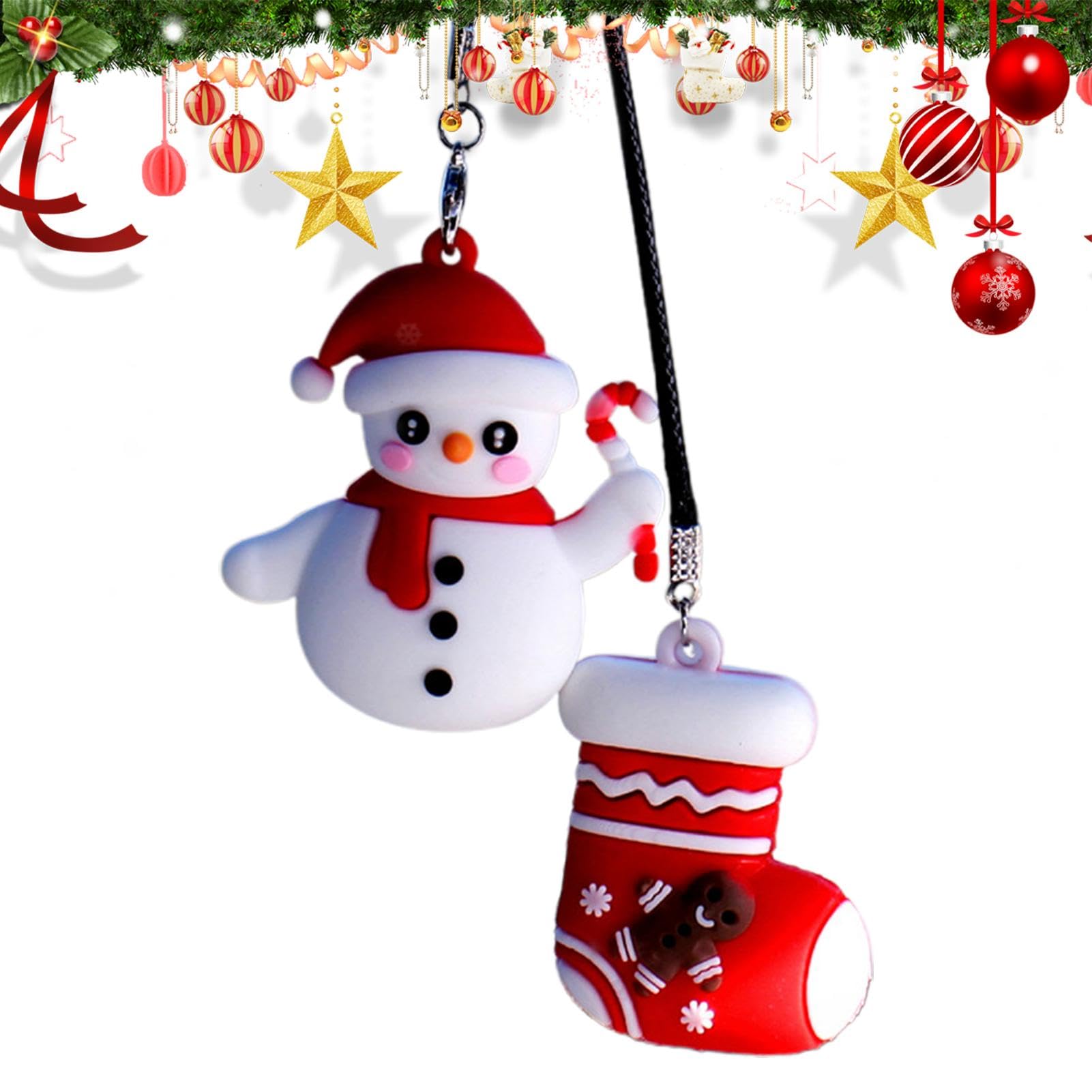 Niedliche schwingende Autoverzierung, niedlicher Autoanhänger, Schneemann Weihnachtssocken Auto Charm, Schneemann-Weihnachtsstock-Ornament, Schneemann-Weihnachtssocken, Autozubehör für Autos, Weihnach von Kaxenig