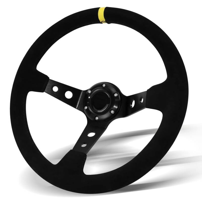 Kayfg Universelles Rennlenkrad, 350 mm, 6-Schrauben-Lenkrad Aus Wildleder für Rennen/Rallye/Motorsport/Auto-Simulationsfahren von Kayfg