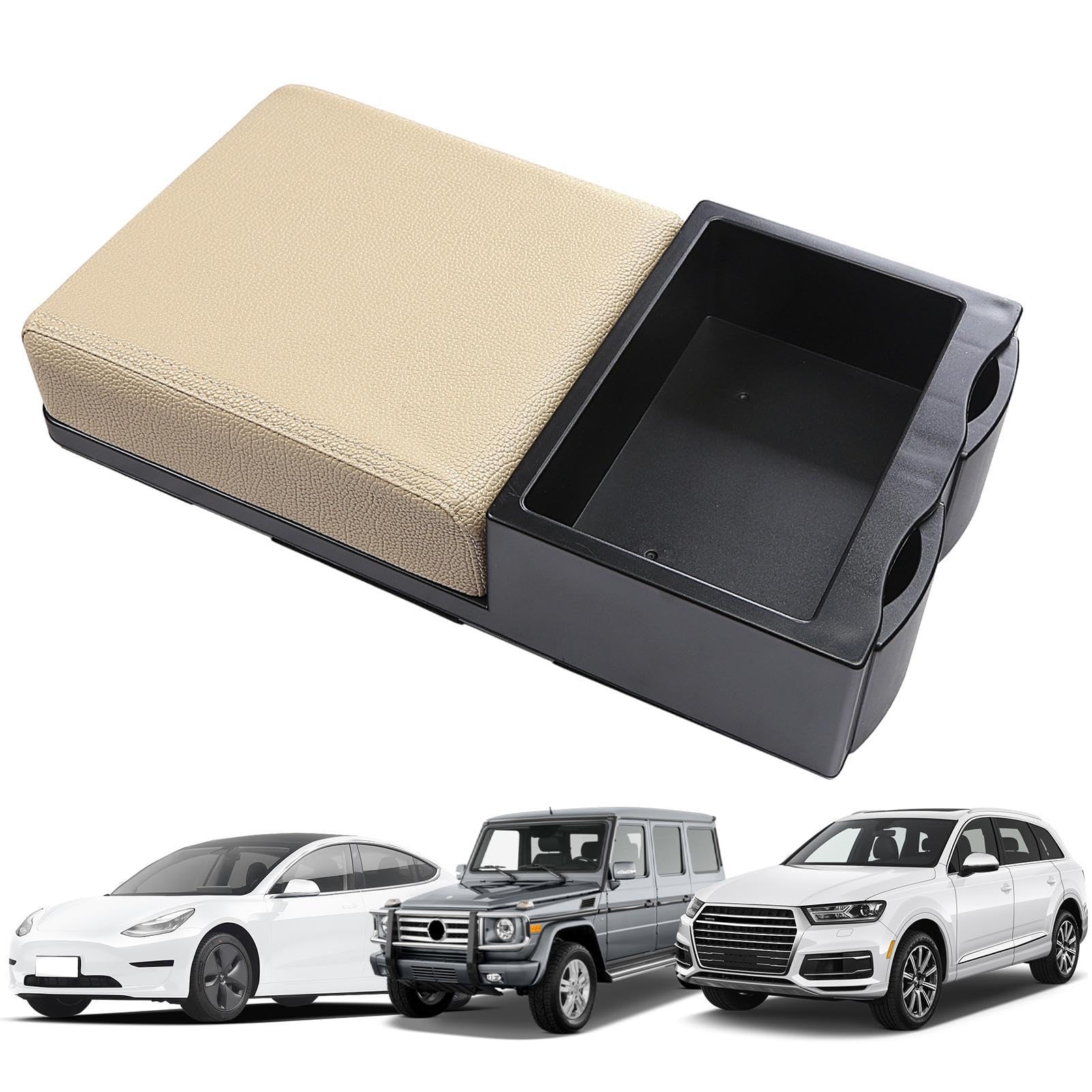 Auto-Armlehnen-Aufbewahrungsbox - Auto Armlehne Box Matte, Universeller Kissen-Konsolen-Organizer | 3-In-1-Auto-Konsolen-Organizer, Einziehbare Getränkehalter Für Damen Und Herren, Auto-Armlehne von Kbnuetyg