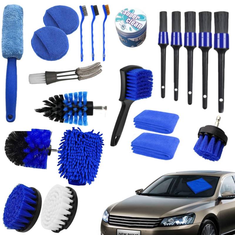 Auto Reinigungsset - Auto Reinigung Werkzeug Kit, 30 Stück Hochdichte Auto Reinigungsbürste Set, Auto Rad Reifen Reinigungsbürste Set von Kbnuetyg