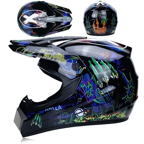 Bluetooth Motocross Helm Motorrad Crosshelm Off Road Helm Mit Schutzbrille Handschuhmaske Downhill DH Offroad Motorrad AM Mountainbike Helm Mit Offroad Helm,ECE-Zertifiziert B,L von Kcolic