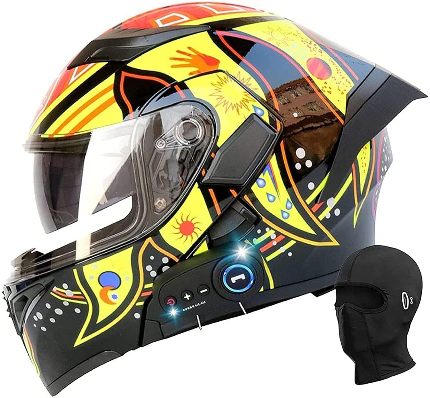 Bluetooth-Motorrad-Integralhelm, Klapphelm, modularer Bluetooth-Helm, DOT+ECE-zertifiziert, Doppelsonnenblende, für Männer und Frauen, universeller Vier-Jahreszeiten-Antikollisionshelm B,L von Kcolic