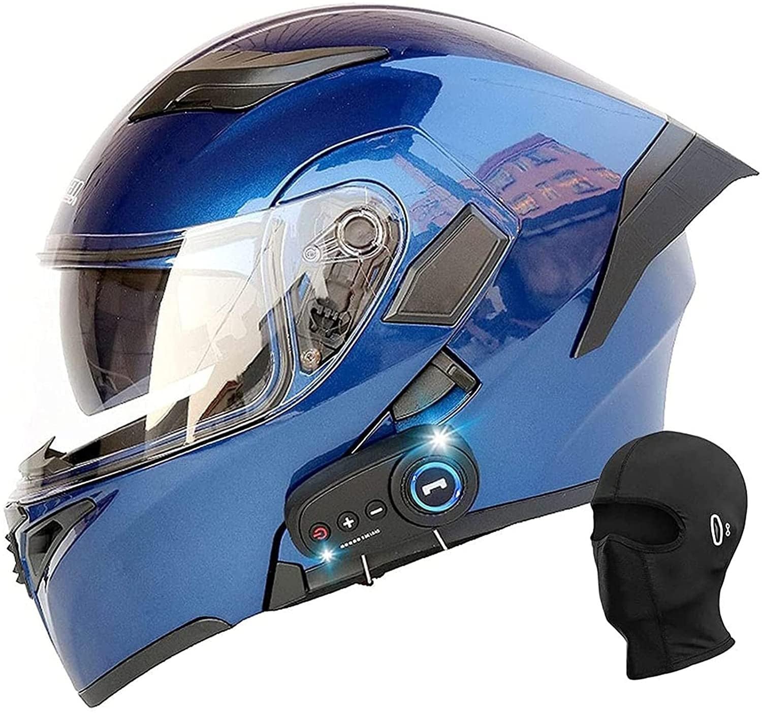 Bluetooth-Motorrad-Integralhelm, Klapphelm, modularer Bluetooth-Helm, DOT+ECE-zertifiziert, Doppelsonnenblende, für Männer und Frauen, universeller Vier-Jahreszeiten-Antikollisionshelm E,2XL von Kcolic