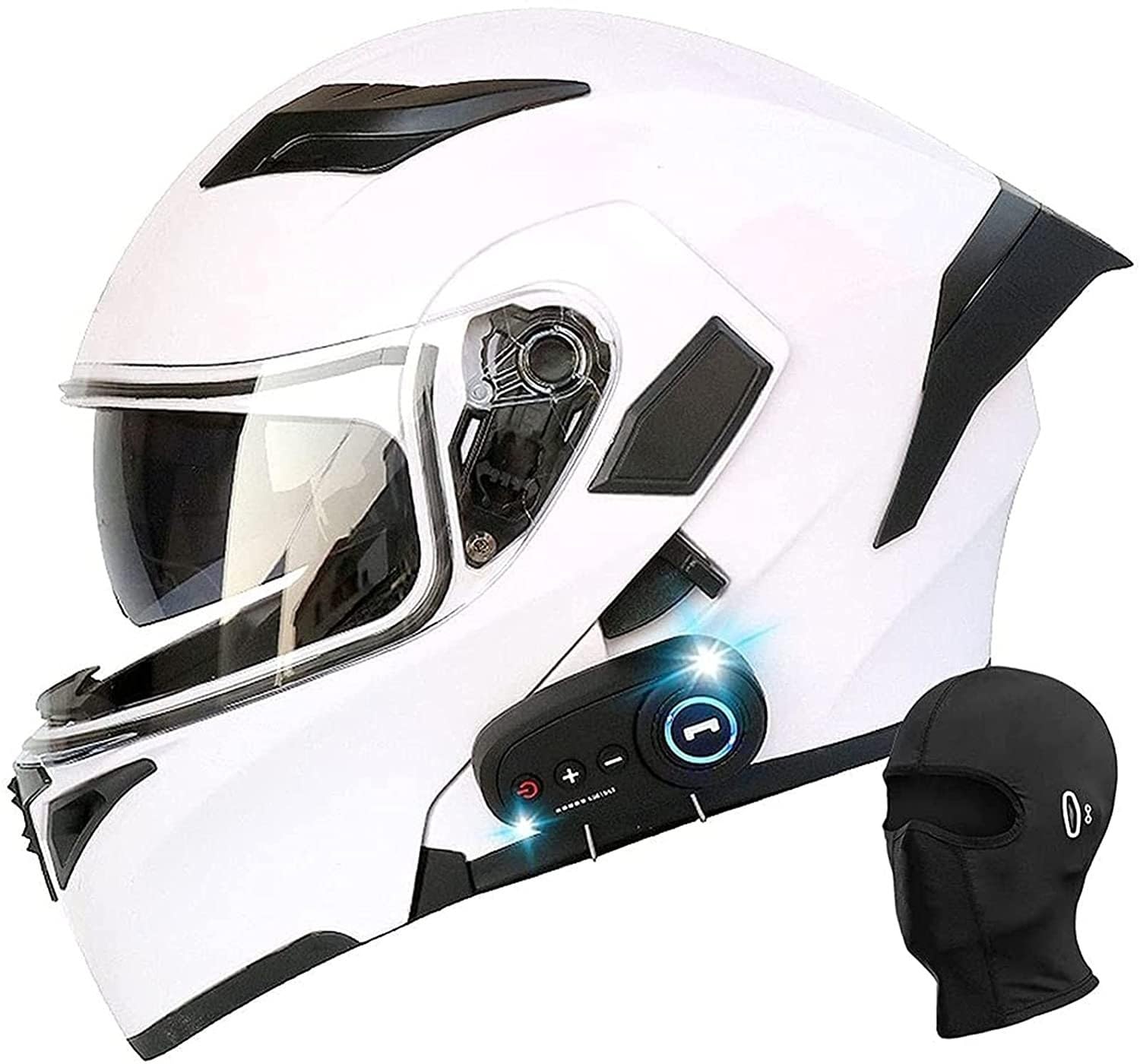 Bluetooth-Motorrad-Integralhelm, Klapphelm, modularer Bluetooth-Helm, DOT+ECE-zertifiziert, Doppelsonnenblende, für Männer und Frauen, universeller Vier-Jahreszeiten-Antikollisionshelm F,2XL von Kcolic