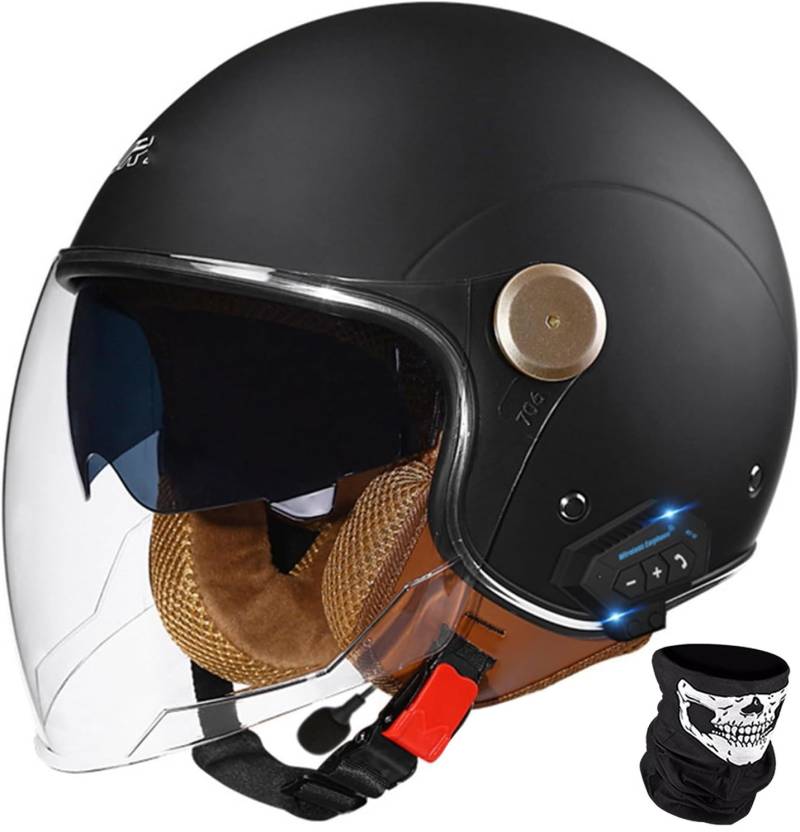 Bluetooth-Motorradhelm, Jethelm Mit Visier, ECE-Zugelassener 3/4 Halboffener Motorradhelm Mit Lautsprechermikrofon Für Damen Und Herren Für Roller-Renn-Sturzhelm A von Kcolic