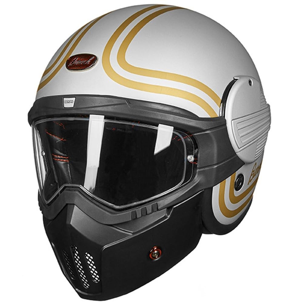 Integralhelm Für Motorradfahrer Deutschen Stil, 3/4 Helm Mit Visier, Retro Moped Offener Helm, Passend Für Cruiser Scooter Chopper Jet Pilotenhelm, ECE Geprüft A,Large von Kcolic