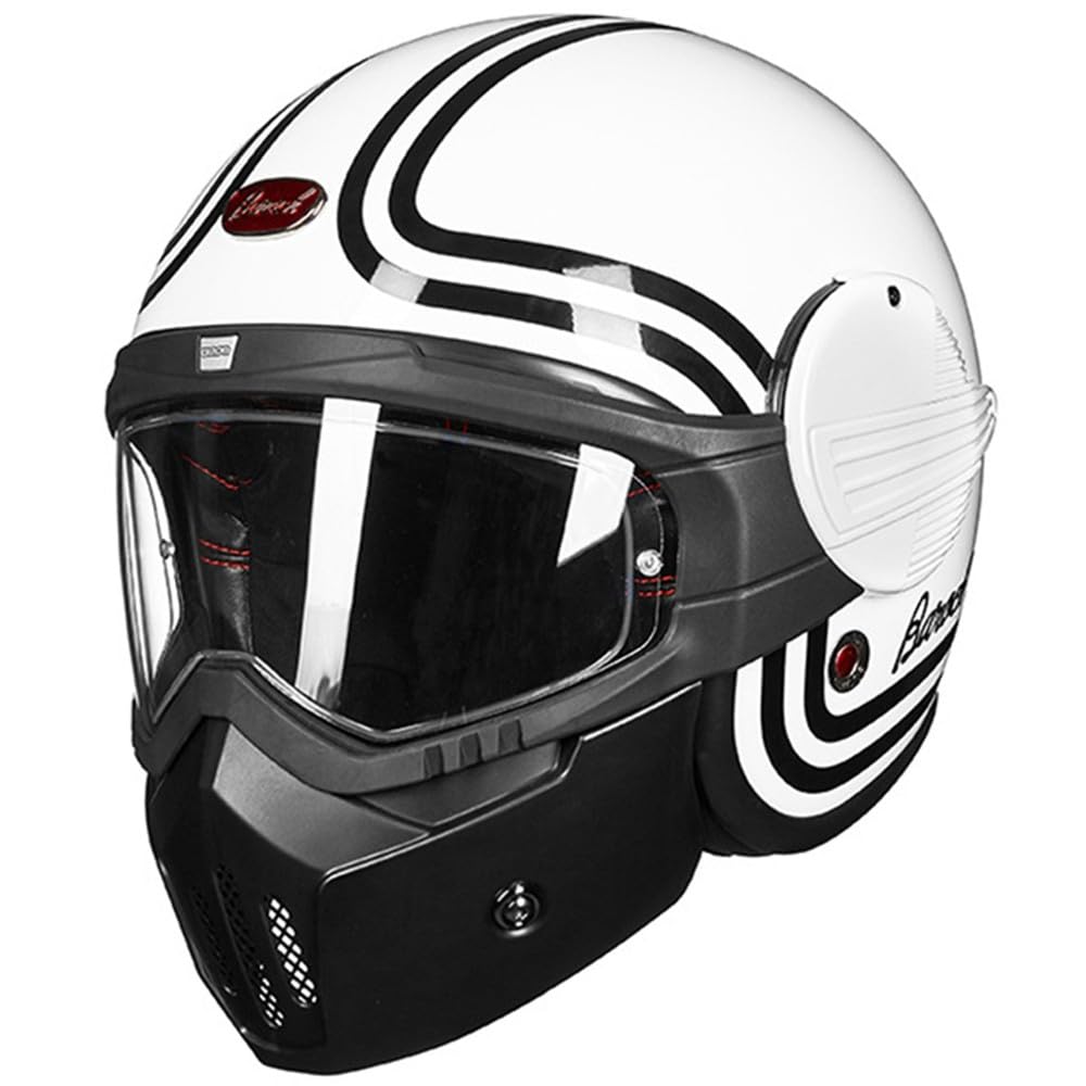 Integralhelm Für Motorradfahrer Deutschen Stil, 3/4 Helm Mit Visier, Retro Moped Offener Helm, Passend Für Cruiser Scooter Chopper Jet Pilotenhelm, ECE Geprüft B,Large von Kcolic