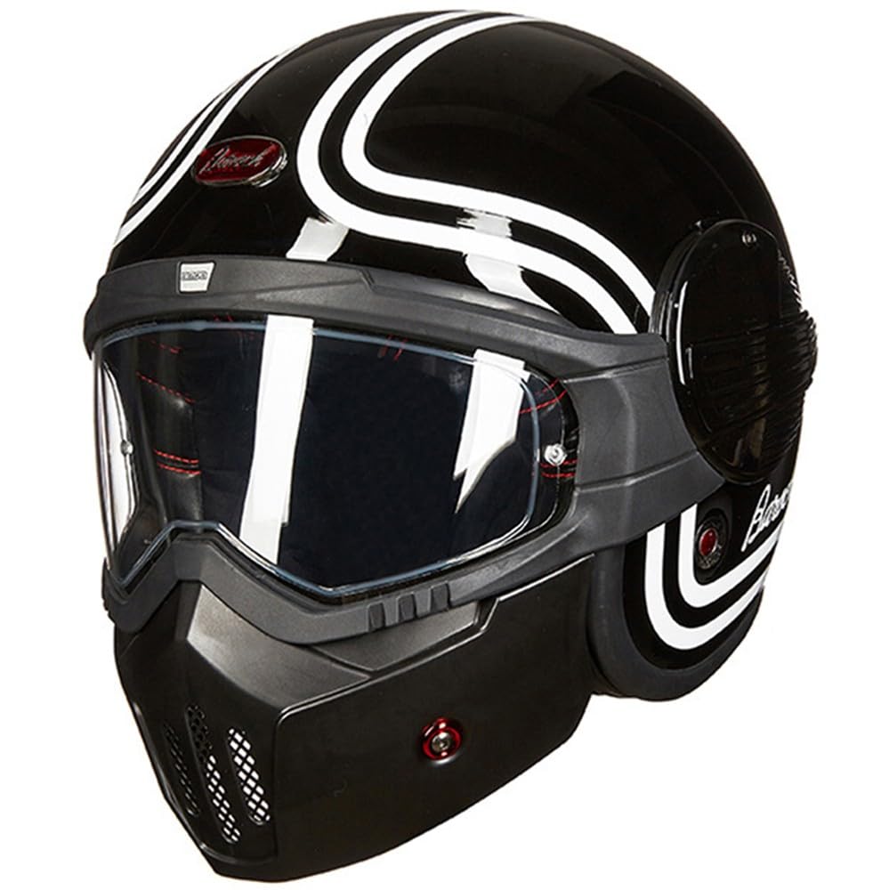 Integralhelm Für Motorradfahrer Deutschen Stil, 3/4 Helm Mit Visier, Retro Moped Offener Helm, Passend Für Cruiser Scooter Chopper Jet Pilotenhelm, ECE Geprüft D,Large von Kcolic