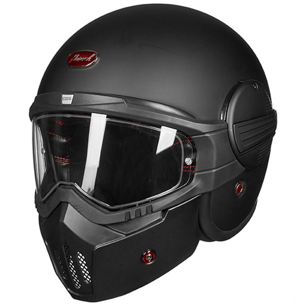 Integralhelm Für Motorradfahrer Deutschen Stil, 3/4 Helm Mit Visier, Retro Moped Offener Helm, Passend Für Cruiser Scooter Chopper Jet Pilotenhelm, ECE Geprüft F,Large von Kcolic