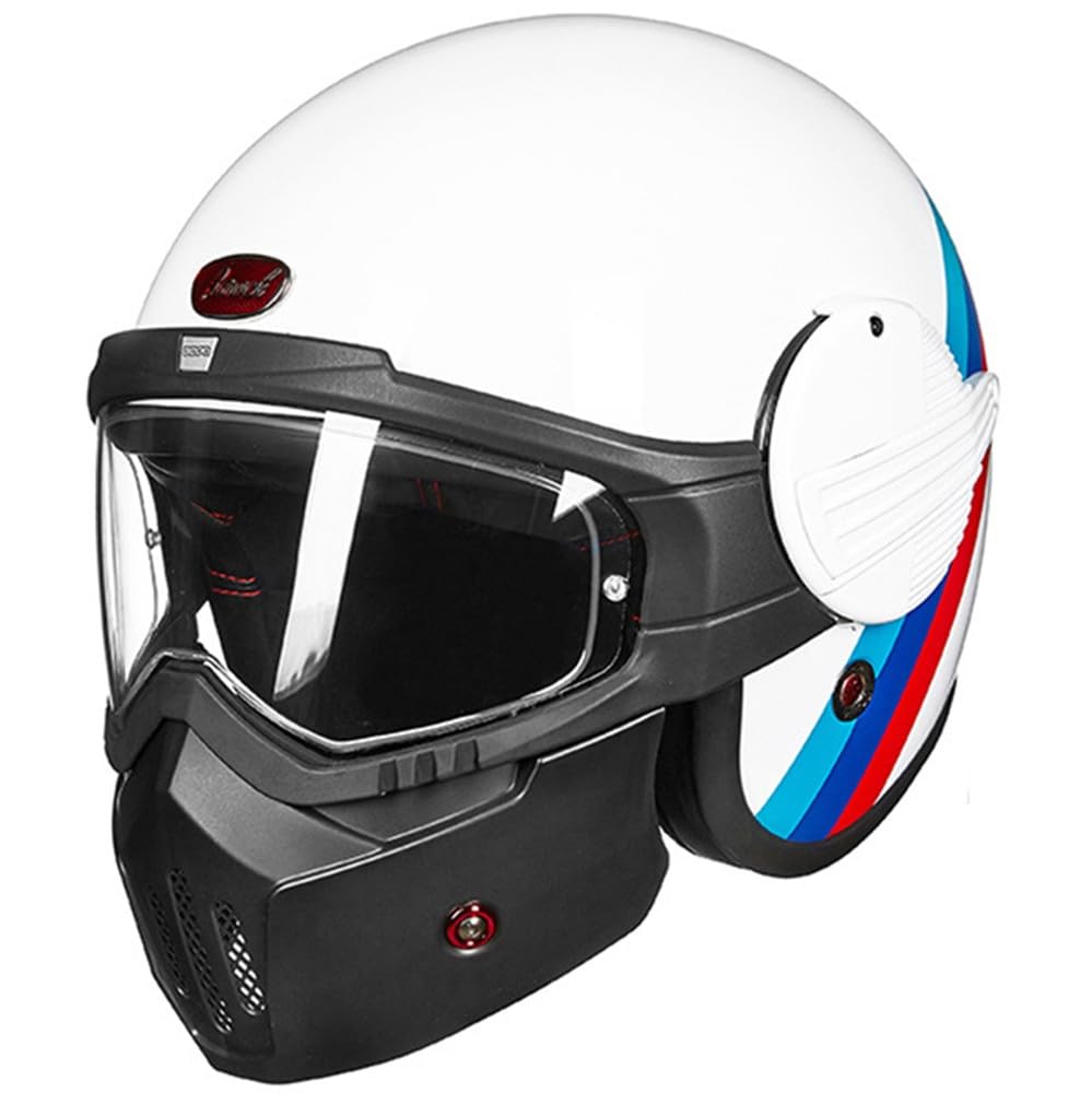 Integralhelm Für Motorradfahrer Deutschen Stil, 3/4 Helm Mit Visier, Retro Moped Offener Helm, Passend Für Cruiser Scooter Chopper Jet Pilotenhelm, ECE Geprüft H,Large von Kcolic