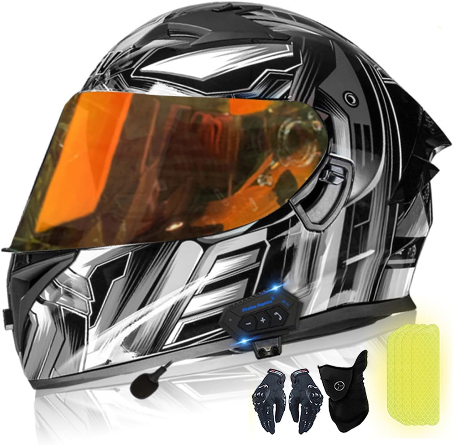 Modularer Integral-Bluetooth-Motorradhelm, ECE-Zertifizierter Integral-Motorradhelm Mit Doppelvisier, Integriertem Lautsprechermikrofon Mit Reflektierenden Aufklebern A,S=53-55CM von Kcolic