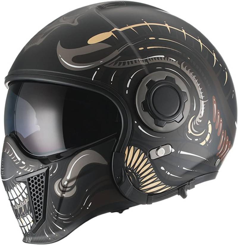 Motorrad Helme, Motocrosshelme Full Face Touring Motorrad Vintage Helm Klapphelme Rennhelm Mit Motorradhandschuhen Motorhelm Persönlichkeit ECE Zertifizierter A,L=55-58CM von Kcolic