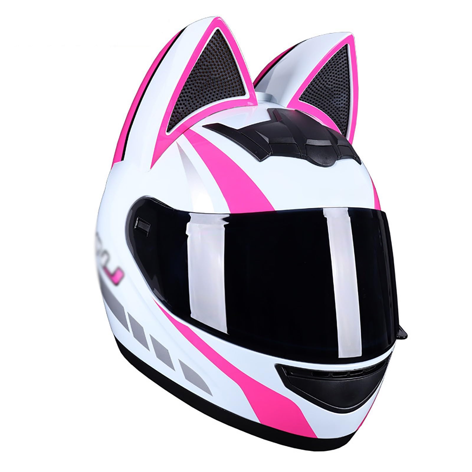 Motorradhelm Für Mädchen Und Damen, Katzenohren-Helm, ECE-Zertifizierter Integral-Motorradhelm, Vier-Jahreszeiten-Helme Mit Sonnenblende Für Straßenradrennen, Motocross A,M=54-56CM von Kcolic