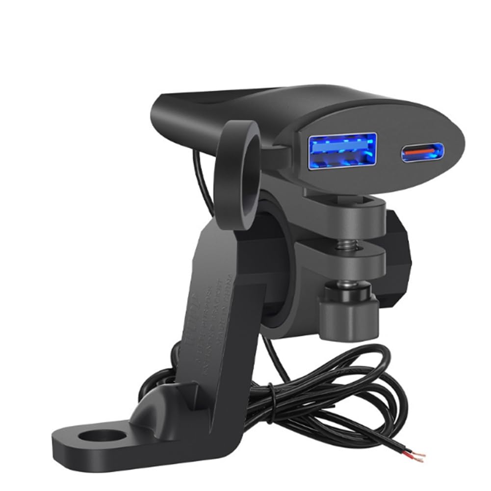 Kcvzitrds Motorrad-USB-Ladegerät, Lenker, Schnellladung, Wasserdicht, 12 V, 24 W, Steckdosenadapter mit Voltmeter, Motorradteile von Kcvzitrds