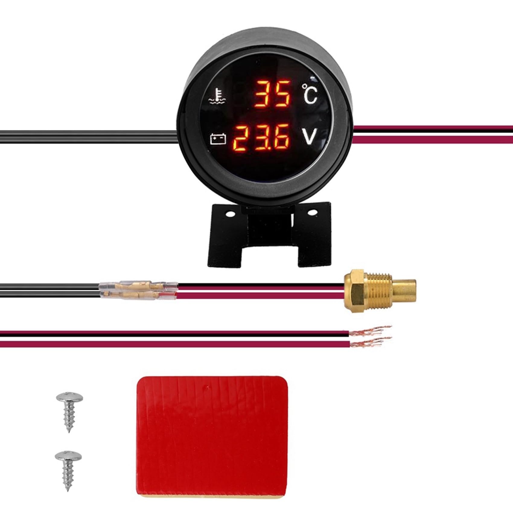 Kcvzitrds Runde LED Digital Auto Wassertemperaturanzeige Temperatursensor Temperatura Moto + Voltmeter Volt Spannungsmesser 2 in 1 A von Kcvzitrds