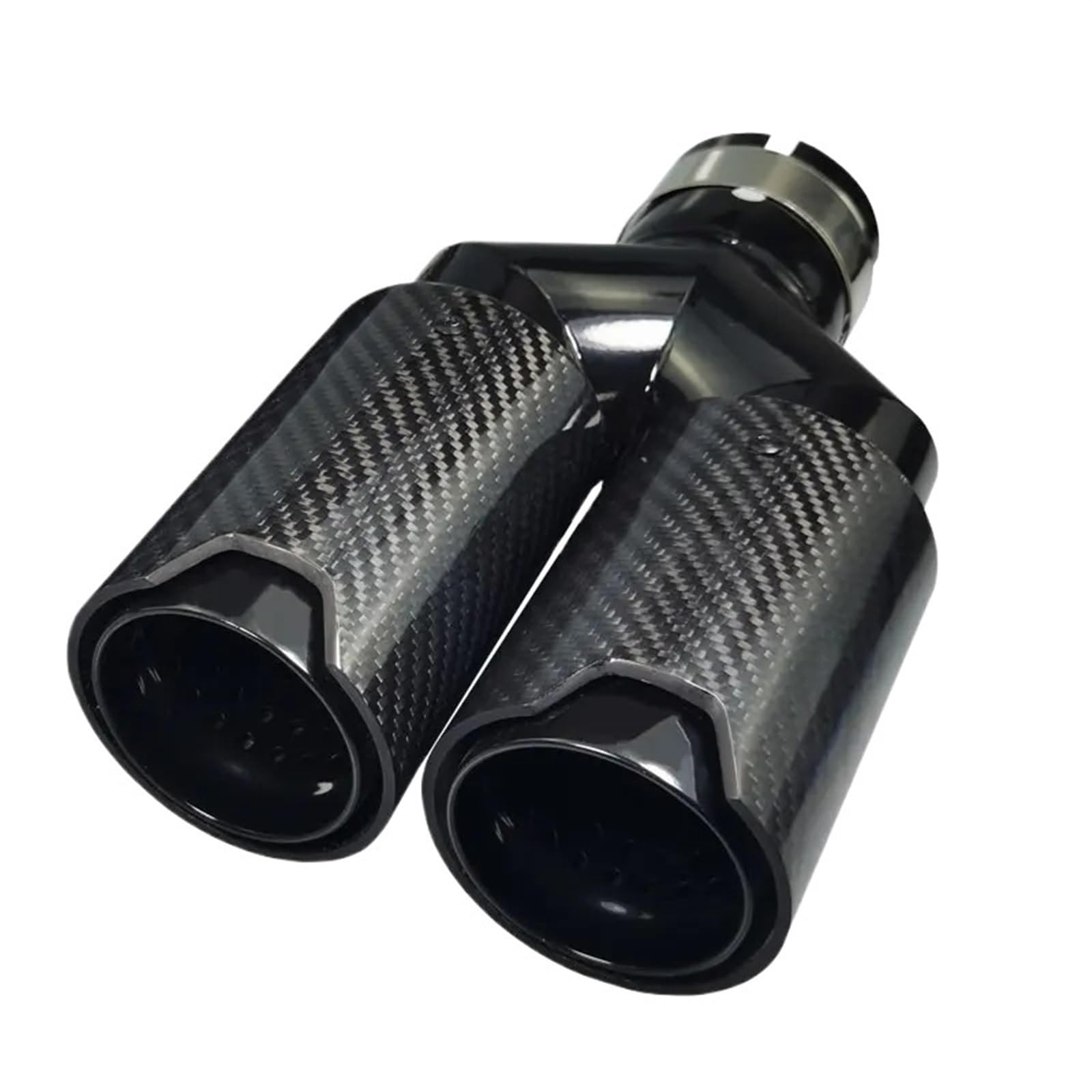 Auto Auspuffrohr 1 Stücke Glänzend Schwarz Carbon Fiber Schalldämpfer Spitze Y-Form Doppel Auspuffrohr Universal Edelstahl Schalldämpfer Endrohr(Inlet60-80right) von Kdbcet