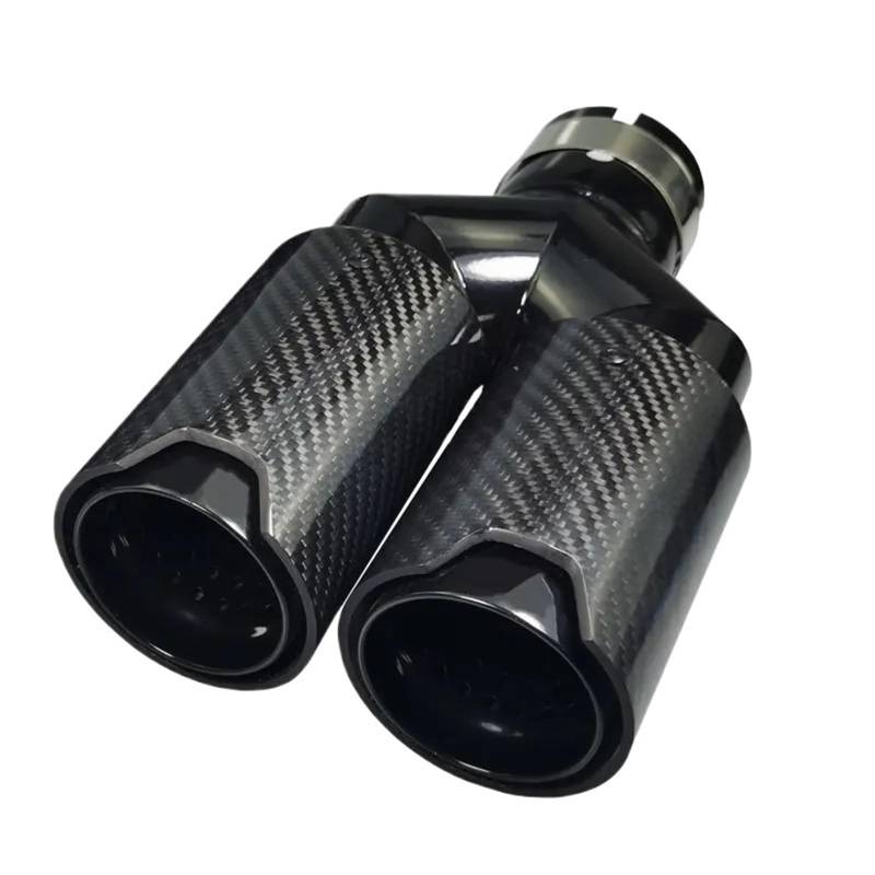 Auto Auspuffrohr 1 Stücke Glänzend Schwarz Carbon Fiber Schalldämpfer Spitze Y-Form Doppel Auspuffrohr Universal Edelstahl Schalldämpfer Endrohr(Inlet60-93Left) von Kdbcet