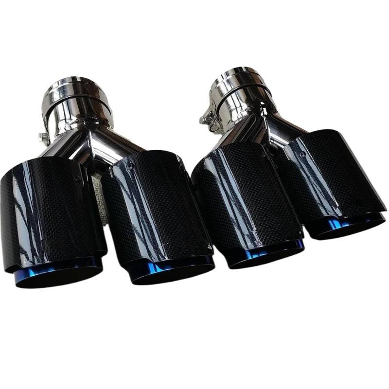 Auto Auspuffrohr Universal Y Typ Dual Outlet Blau Edelstahl Schwanz Endrohre 2PCS Carbon Fiber Auspuff System Schalldämpfer Rohr Schalldämpfer Endrohr(ID 57MM-OD 101MM) von Kdbcet