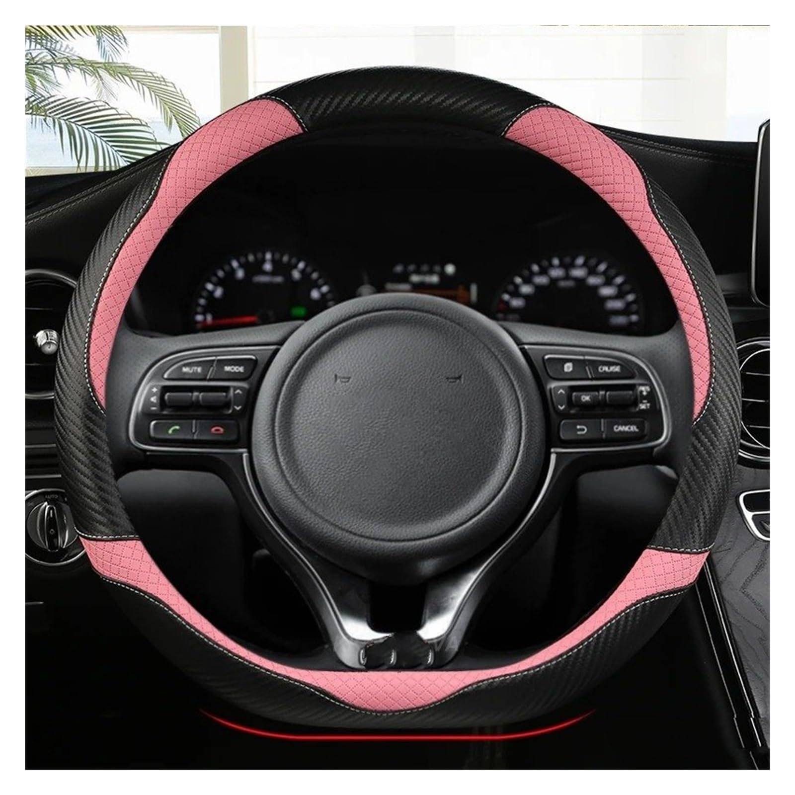 Auto Lenkradabdeckung Auto Lenkrad Abdeckung Für Kia Für Ceed Für Sportage Für Picanto Für Cerato Für Seltos Für Soul Für Rio 3 4 5 Auto Zubehör Abdeckung Lenkradschoner(PINK D Shape) von Kdbcet