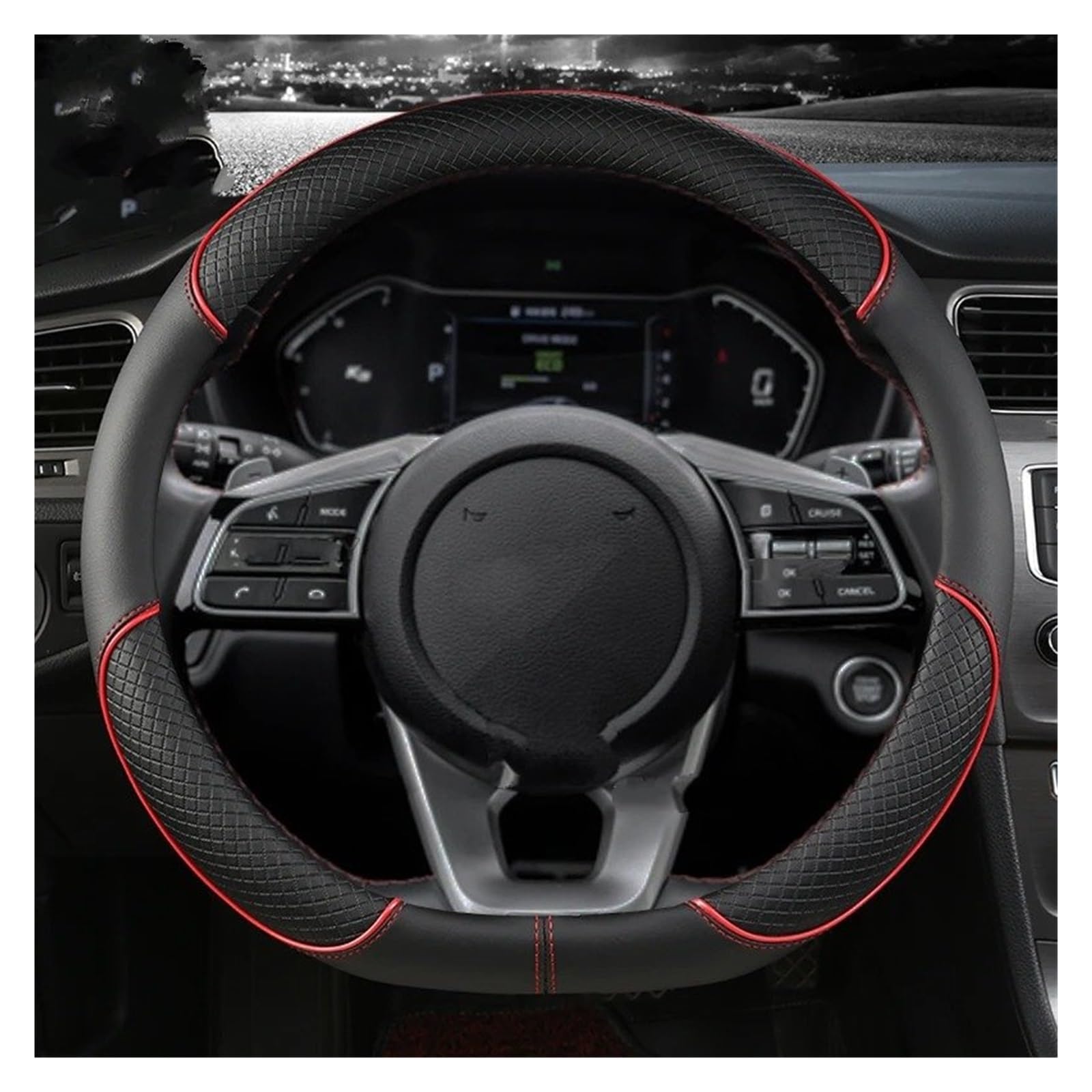 Auto Lenkradabdeckung Auto Lenkrad Abdeckung Für Kia Für Ceed Sportage Für Picanto Für Cerato Für Seltos Für Soul Für Rio 3 4 5 Auto Zubehör Abdeckung Lenkradschoner(D Shape Red) von Kdbcet