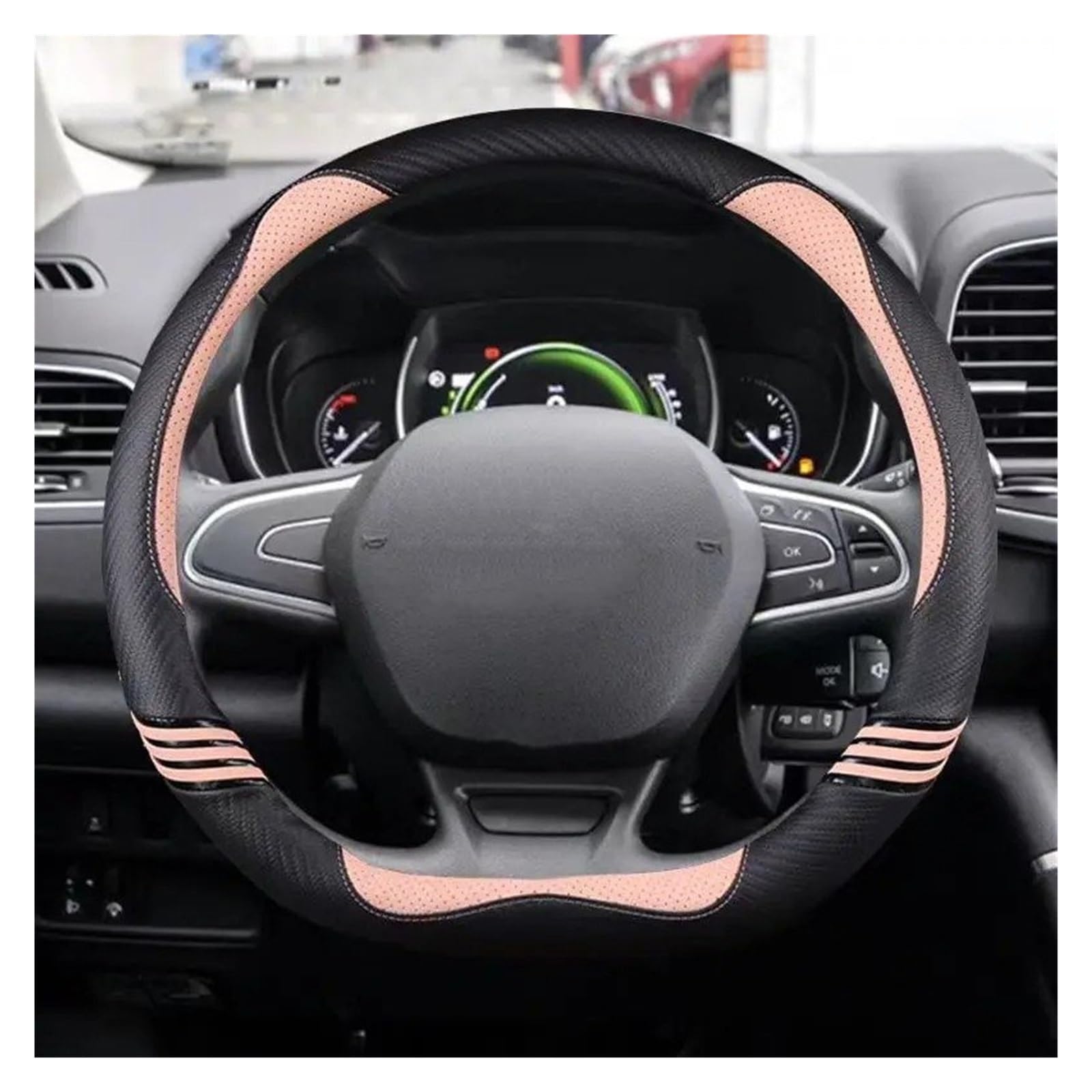 Auto Lenkradabdeckung Auto-Lenkradabdeckung Für Scenic Für Clio Für Laguna Für Kangoo Für Fluence Für Megane Für Trafic Für Talisman Für Twingo Autozubehör Abdeckung Lenkradschoner(PINK D Shape) von Kdbcet