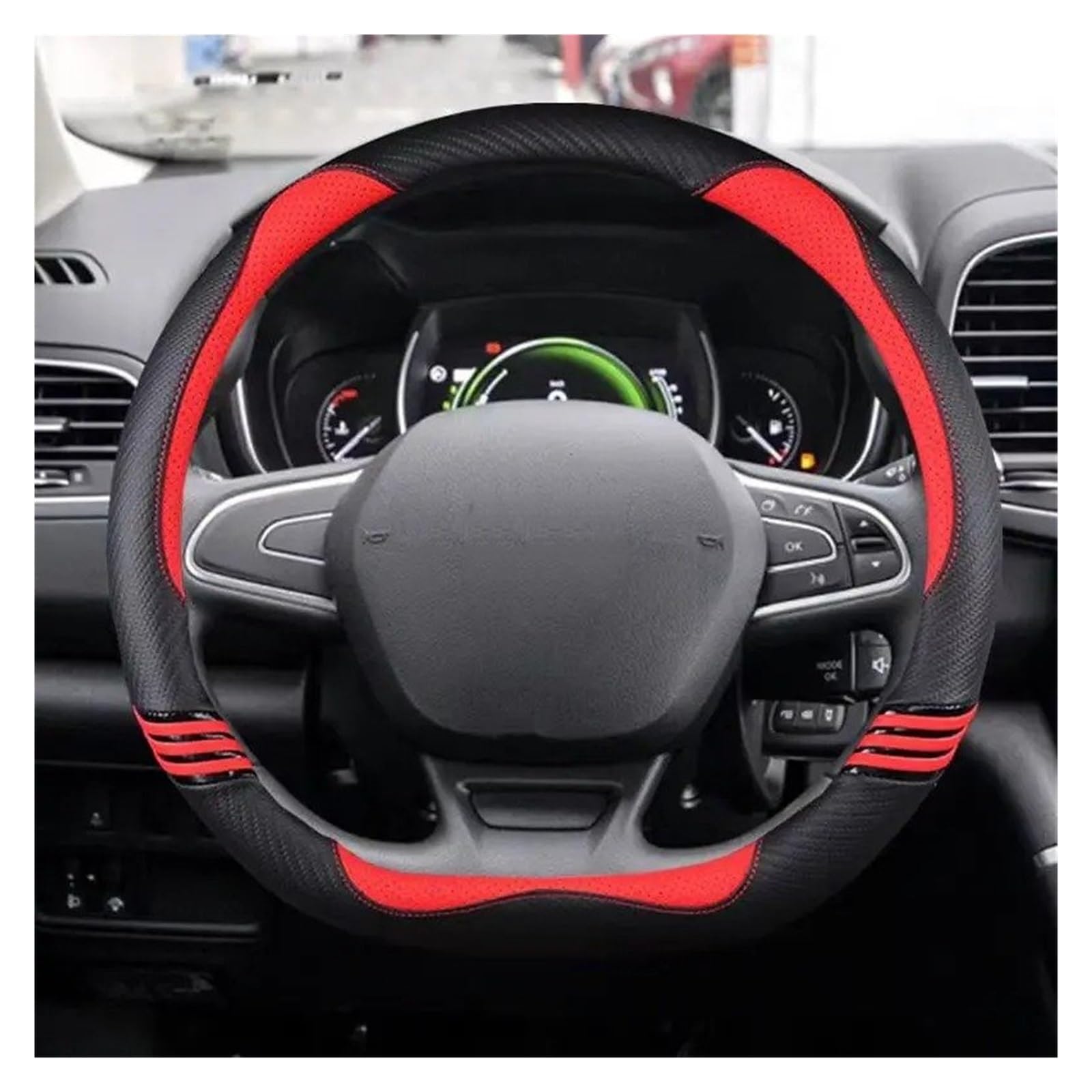 Auto Lenkradabdeckung Auto-Lenkradabdeckung Für Scenic Für Clio Für Laguna Für Kangoo Für Fluence Für Megane Für Trafic Für Talisman Für Twingo Autozubehör Abdeckung Lenkradschoner(RED D Shape) von Kdbcet