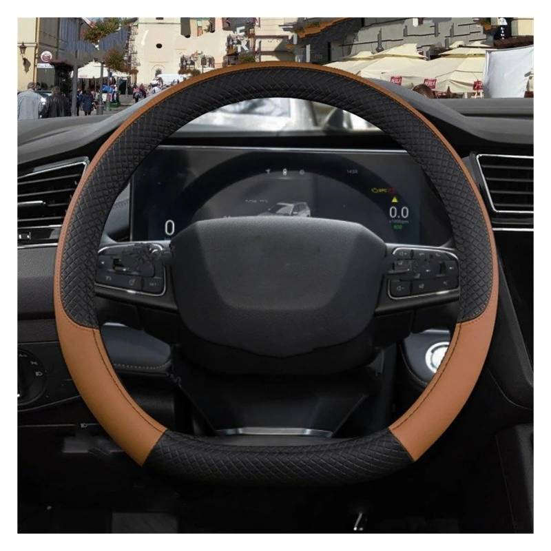 Auto Lenkradabdeckung Für Chery Für Tiggo 7 Pro Plus Für Tiggo 8 Plus Für Tiggo Für 5X Pro Auto Lenkrad Abdeckung PU Leder rutschfeste Auto Zubehör Abdeckung Lenkradschoner(D Shape Brown) von Kdbcet