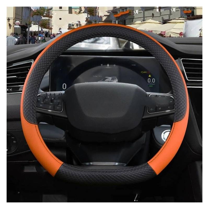 Auto Lenkradabdeckung Für Chery Für Tiggo 7 Pro Plus Für Tiggo 8 Plus Für Tiggo Für 5X Pro Auto Lenkrad Abdeckung PU Leder rutschfeste Auto Zubehör Abdeckung Lenkradschoner(D Shape Orange) von Kdbcet