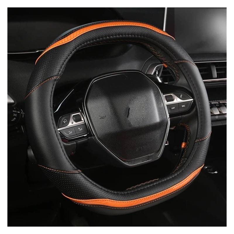 Auto Lenkradabdeckung Für Peugeot 3008 4008 5008 Auto Lenkrad Abdeckung Carbon Fiber PU Leder Auto Zubehör Innen Abdeckung Lenkradschoner(Orange) von Kdbcet