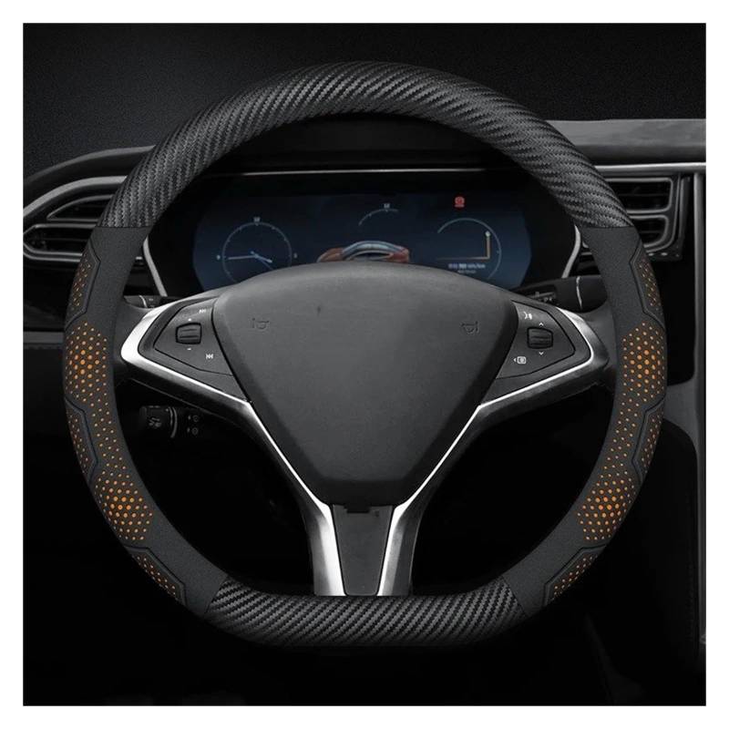 Auto Lenkradabdeckung Für Tesla Für Modell 3 Für Modell Für Y Für Modell Für S Für Modell Für X Wildleder Leder Auto Lenkrad Abdeckung Auto Zubehör Abdeckung Lenkradschoner(D Carbon Orange) von Kdbcet