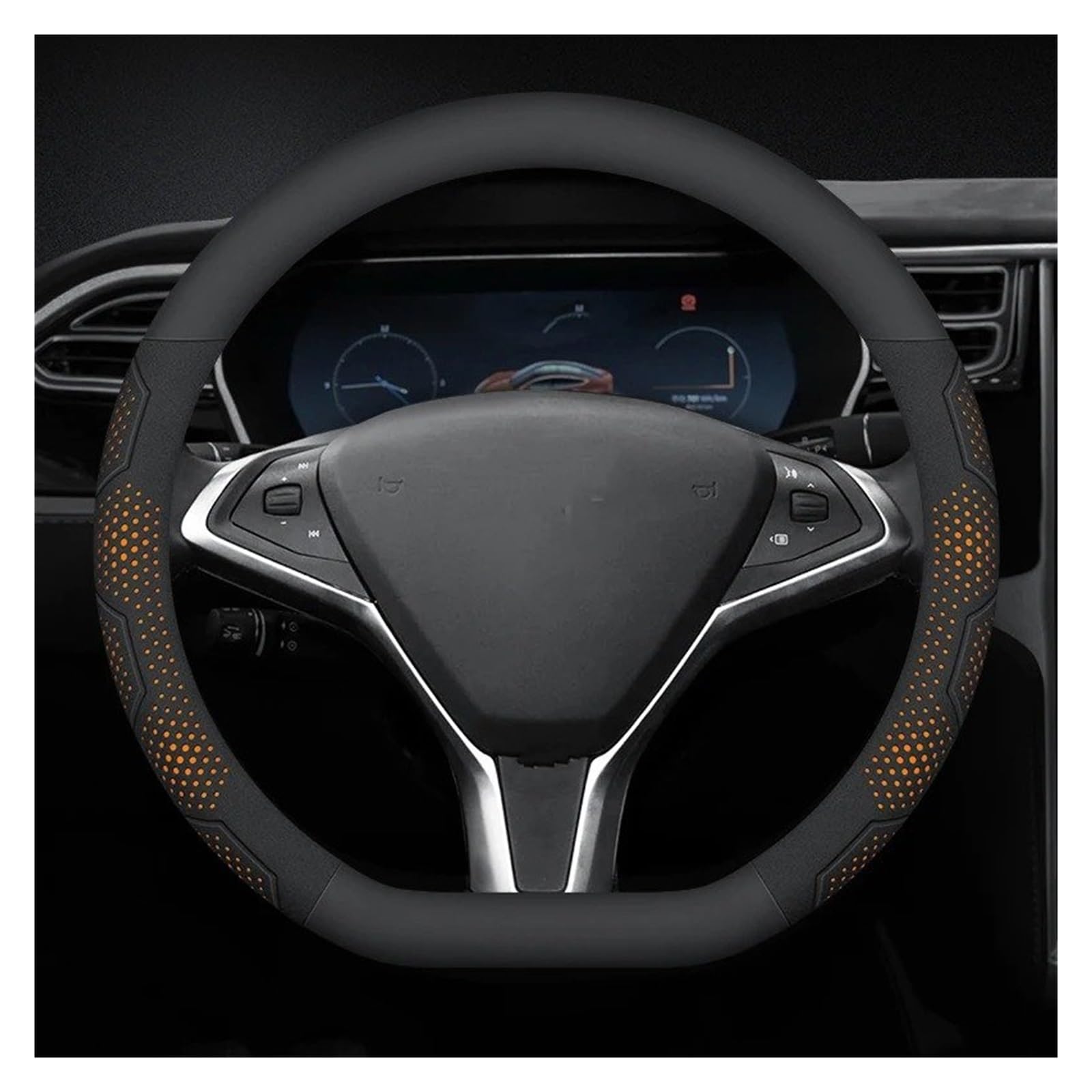 Auto Lenkradabdeckung Für Tesla Für Modell 3 Für Modell Für Y Für Modell Für S Für Modell Für X Wildleder Leder Auto Lenkrad Abdeckung Auto Zubehör Abdeckung Lenkradschoner(D Leather Orange) von Kdbcet