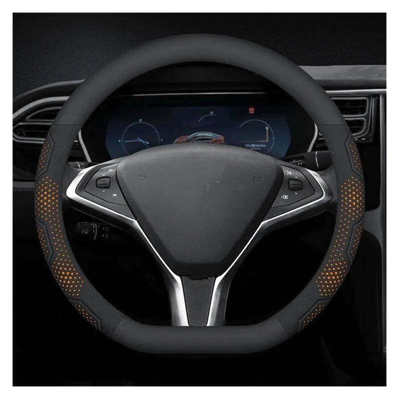 Auto Lenkradabdeckung Für Tesla Für Modell 3 Für Modell Für Y Für Modell Für S Für Modell Für X Wildleder Leder Auto Lenkrad Abdeckung Auto Zubehör Abdeckung Lenkradschoner(D Leather Orange) von Kdbcet