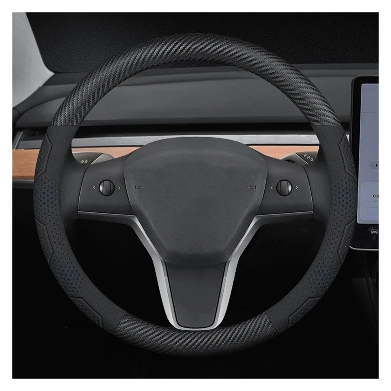 Auto Lenkradabdeckung Für Tesla Für Modell 3 Für Modell Für Y Für Modell Für S Für Modell Für X Wildleder Leder Auto Lenkrad Abdeckung Auto Zubehör Abdeckung Lenkradschoner(O Carbon Blue) von Kdbcet