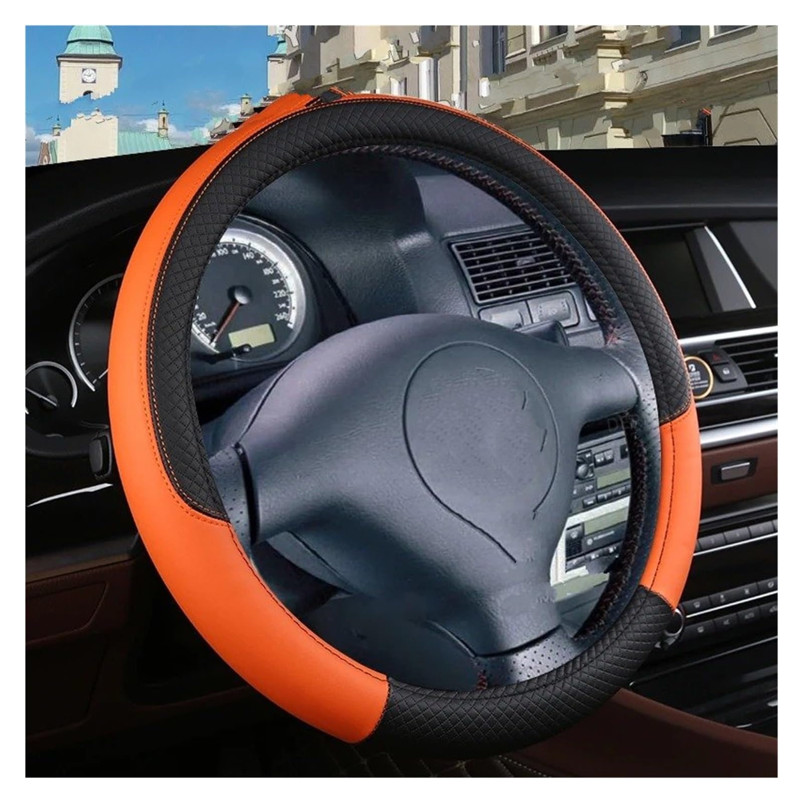 Auto Lenkradabdeckung Für VW Für Golf 4 Für MK4 Für IV Auto Lenkrad Abdeckung PU Leder Nicht-Slip Auto Zubehör Innen Abdeckung Lenkradschoner(Orange) von Kdbcet