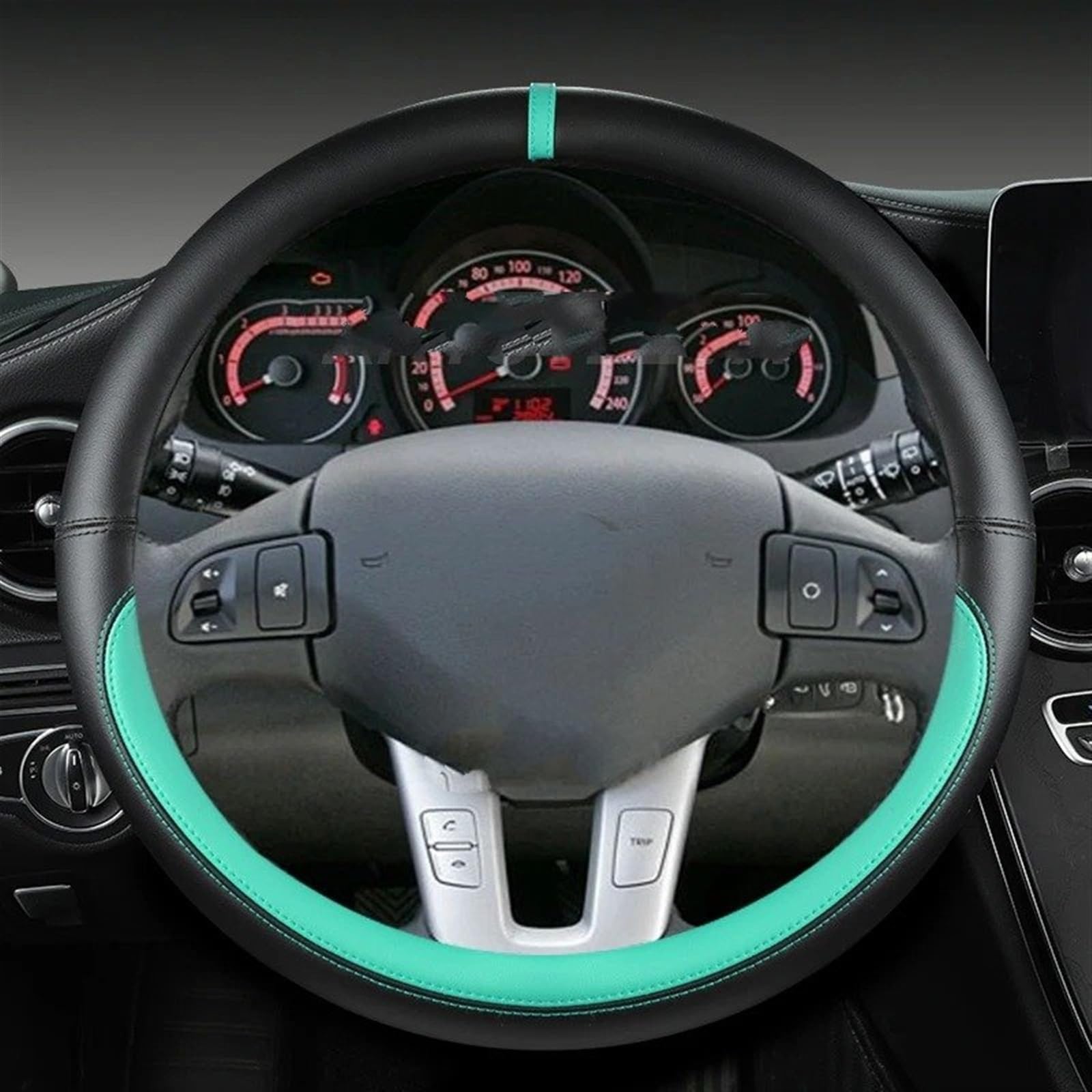 Auto Lenkradabdeckung Mikrofaser Leder Auto Lenkrad Abdeckung Für Kia Für Sportage 3 2011 2012 2013 2014 Auto Zubehör Abdeckung Lenkradschoner(Green) von Kdbcet