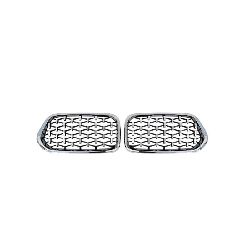 Kühlergrill 1 Paar Links Rechts Vorne Diamant Nierengrill Renngitter Glanzschwarz Meteor Style Für X2 F39 2018 2019 2020 2021 Auto Frontgrill(Silber) von Kdbcet