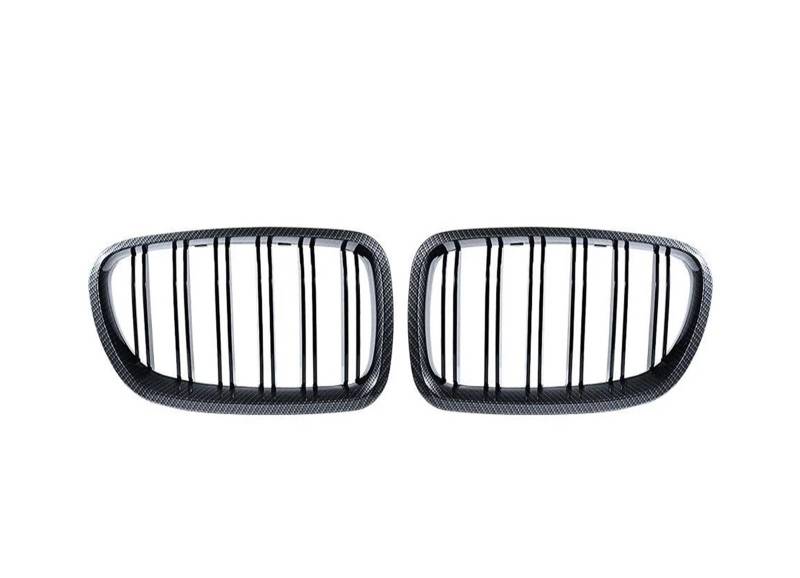 Kühlergrill 2-teiliger Nierengrill Im Autostil In Schwarz Mit Doppellamellen Für Die Frontpartie Von 5er F10 F11 F18 2010-2017, Dual Line Racing Grilles Auto Frontgrill(Carbon Look) von Kdbcet