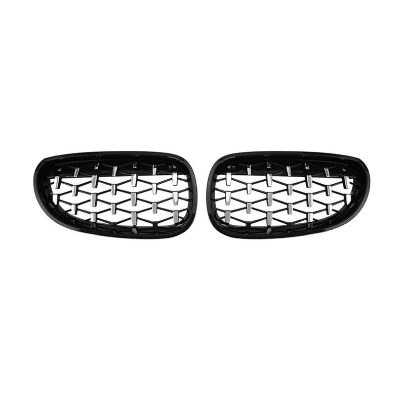 Kühlergrill Diamant Auto Front Stoßstangengrill Niere Racing Grill Grille Schwarz Rahmen Silber Grills Für E60 E61 550i 535i 2004 2005 2006 2007 2009 Auto Frontgrill(Black Silver) von Kdbcet