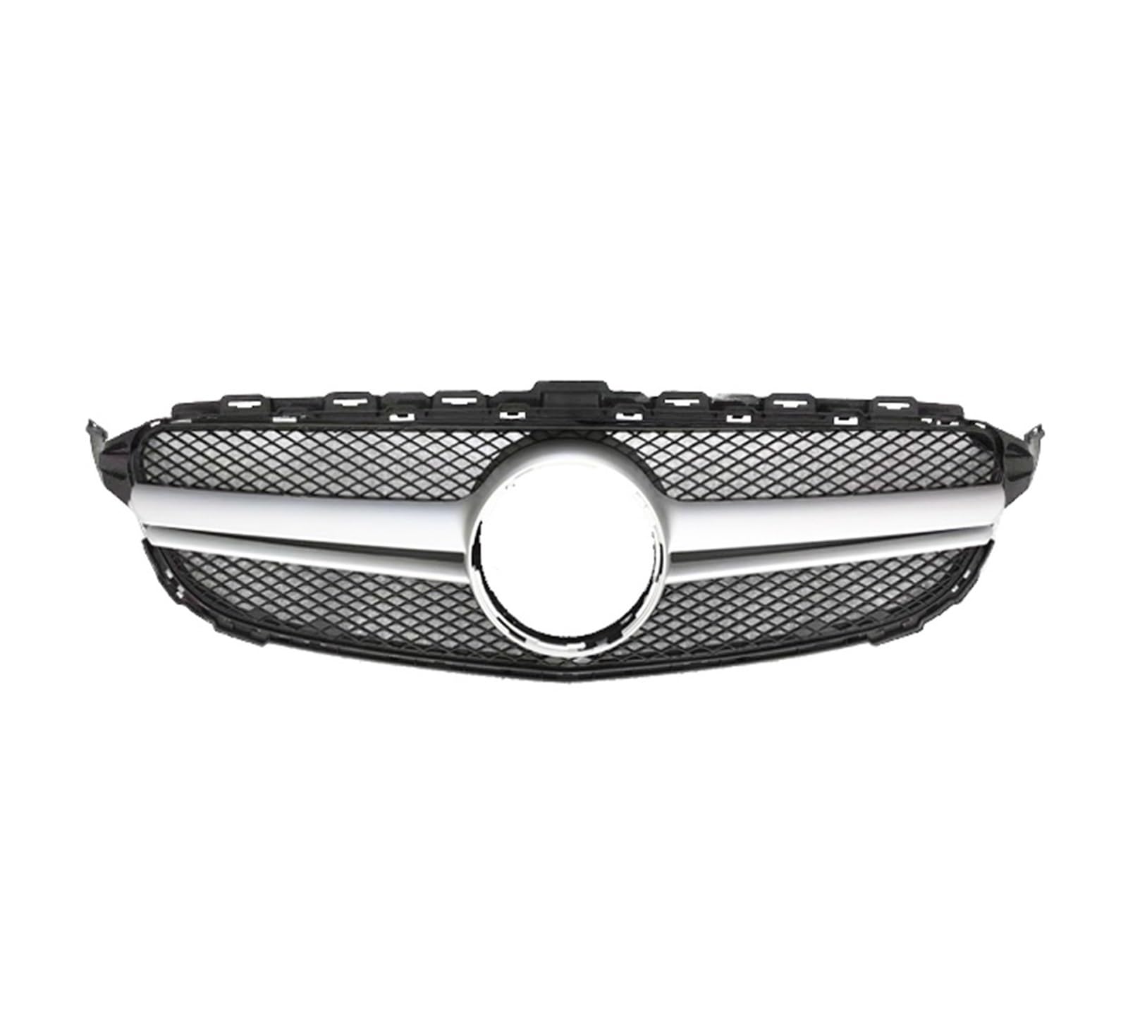 Kühlergrill Für Benz C-Klasse W205 2014-2018 Autozubehör Frontgrill Mittelnetz Grills Montage Rahmenabdeckung Dekorationsteile Auto Frontgrill(No Camera Silver B) von Kdbcet