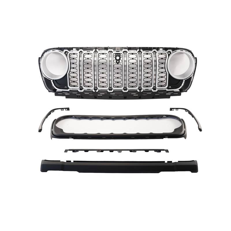 Kühlergrill Für Jeep Für Wrangler JL JT 2018 2019 2020 2021 2022 2023 2024 Frontstoßstangengitter Grill Mit Kameraloch Autozubehör Mattschwarz Auto Frontgrill(Silber) von Kdbcet