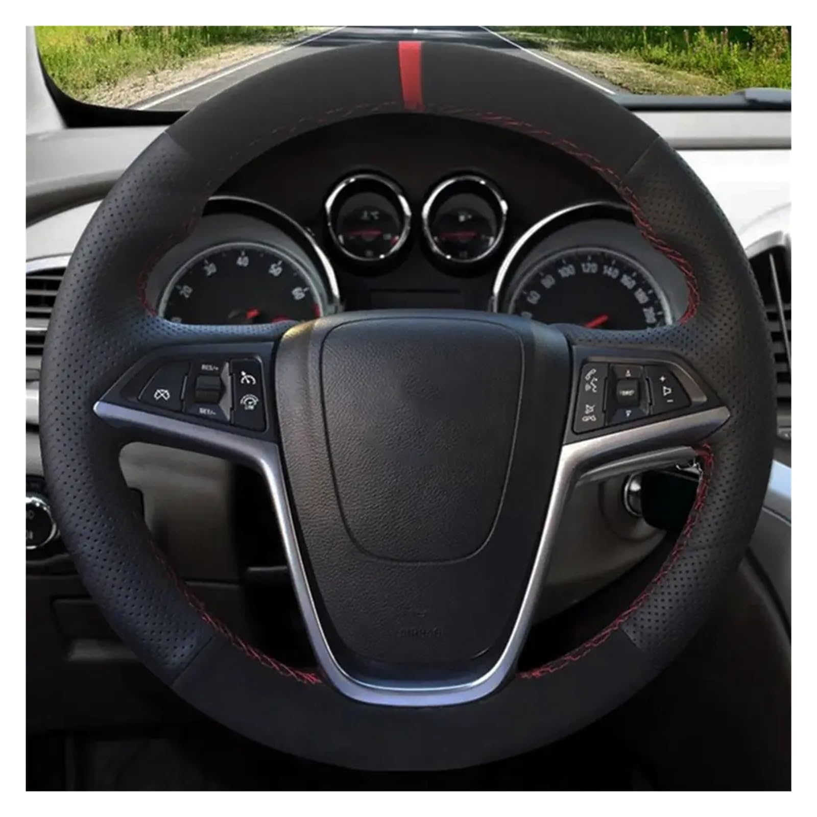 Lenkradhüllen Für Opel Für Astra J Zafira 2010 2011 2012-2016 Für Buick Für Encore Cascada Verano 2013-2019 Autolenkradabdeckung Schwarz Echtes Leder Wildleder Lenkradbezug Auto(Red Thread) von Kdbcet