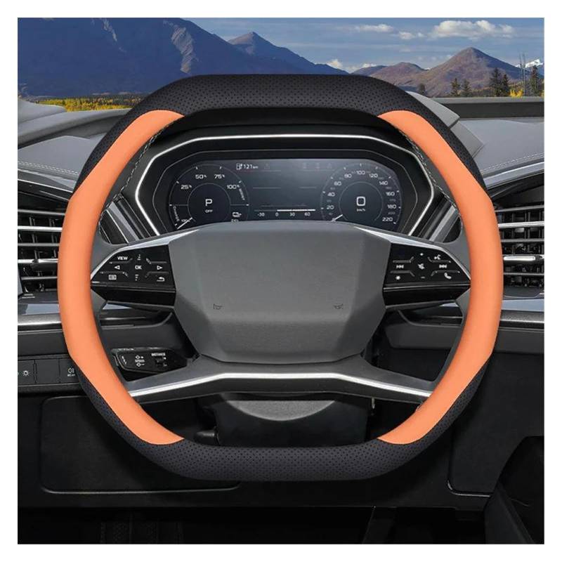 Lenkradhüllen Für Q4 Für E-tron Q5 Für E-tron Lenkrad Abdeckung Universal Doppel D-typ Auto Zubehör Leder rutschfeste Schweißfest Lenkradbezug Auto(Orange) von Kdbcet