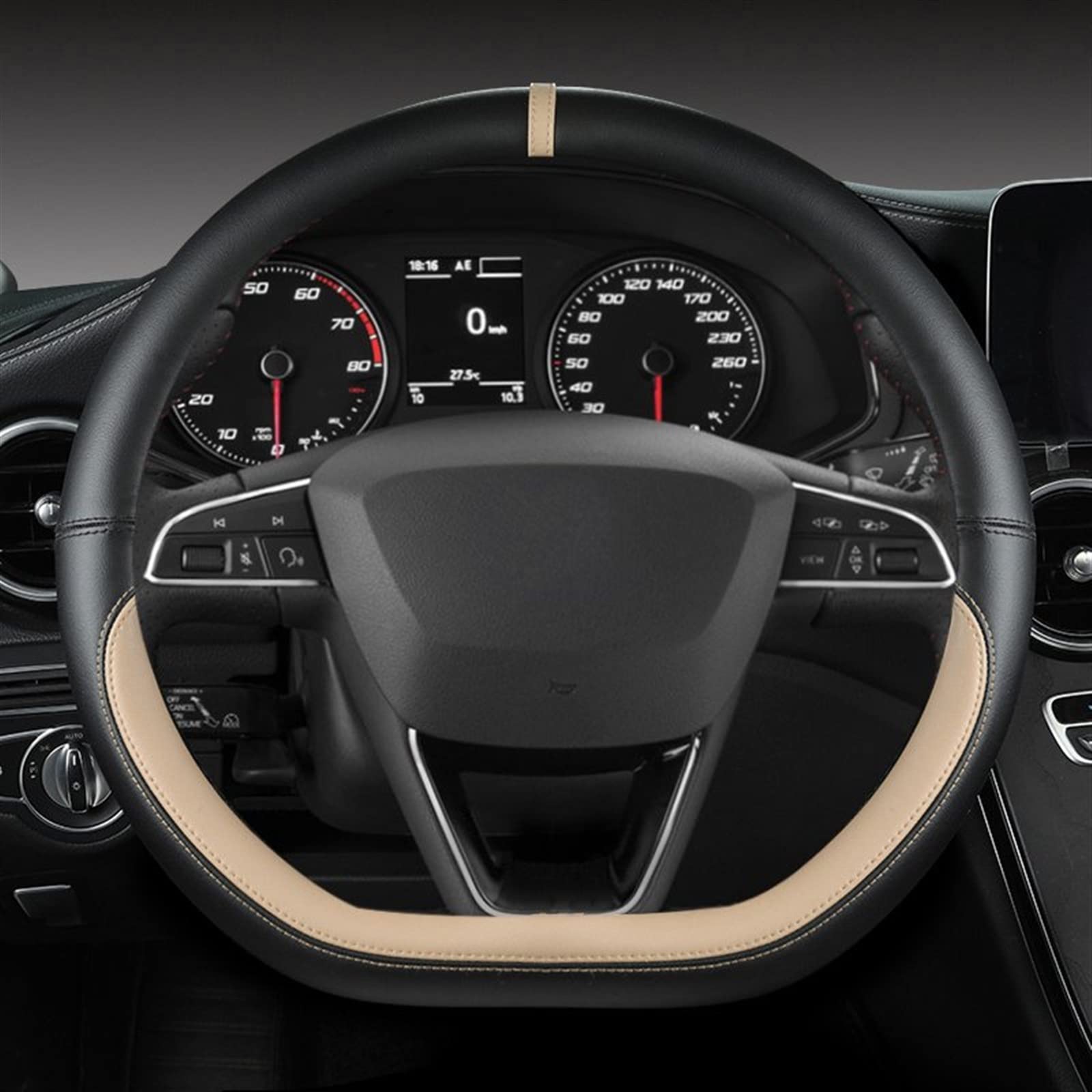 Lenkradhüllen Für Seat Für Leon Für Cupra R Für Leon ST Für Cupra Für Leon ST Für Cupra Für Ateca Für Cupra Für Ateca Auto Lenkrad Abdeckung PU Lenkradbezug Auto(BEIGE D Shape) von Kdbcet