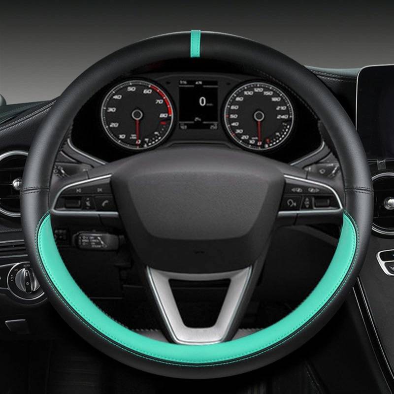 Lenkradhüllen Für Seat Für Leon Für Cupra R Für Leon ST Für Cupra Für Leon ST Für Cupra Für Ateca Für Cupra Für Ateca Auto Lenkrad Abdeckung PU Lenkradbezug Auto(Green O Shape) von Kdbcet