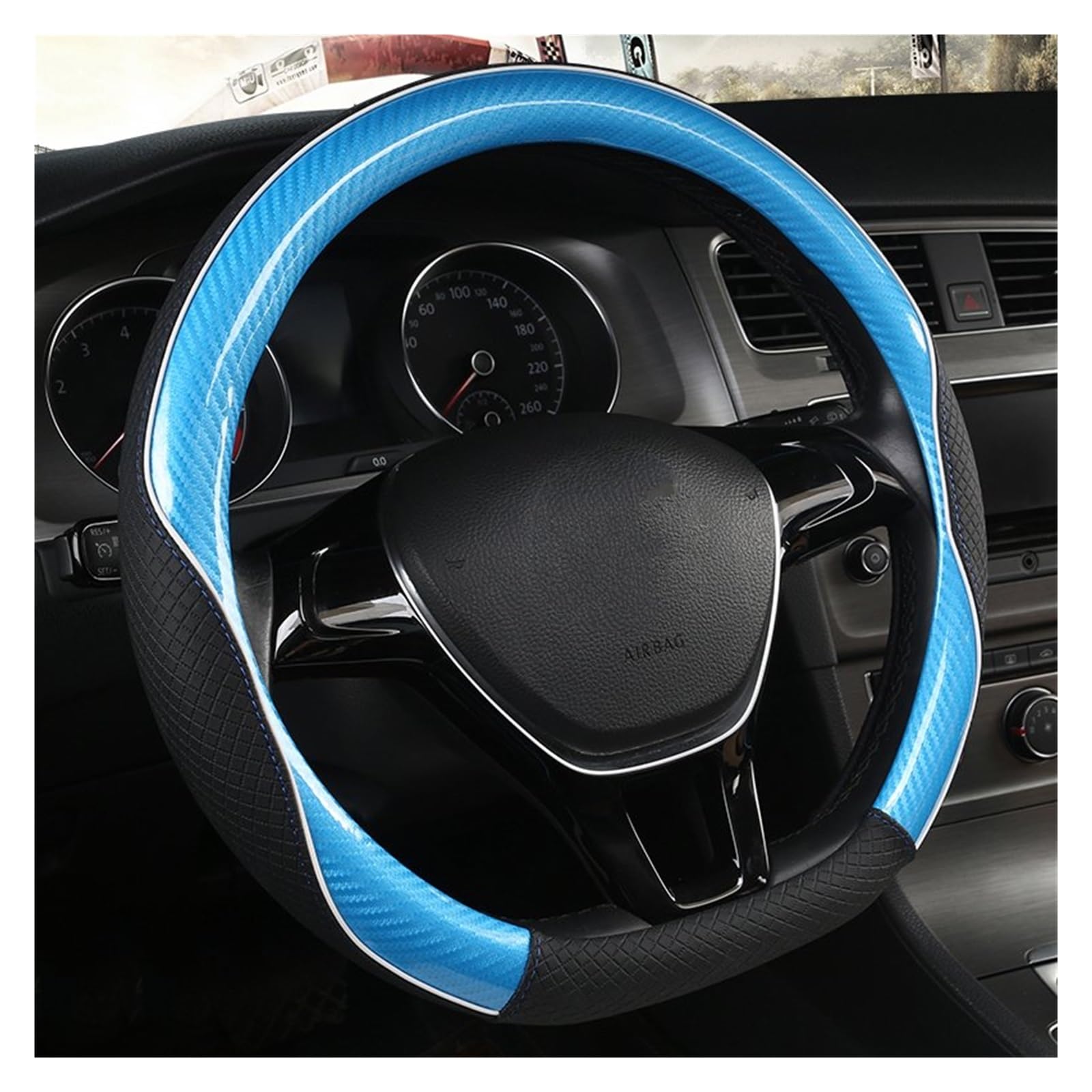 Lenkradhüllen Für Suzuki Alto Nissan Juke Leder + Carbon Faser Auto Lenkrad Abdeckung Größe S Auto Zubehör Lenkradbezug Auto(Blue 36CM D Shape) von Kdbcet