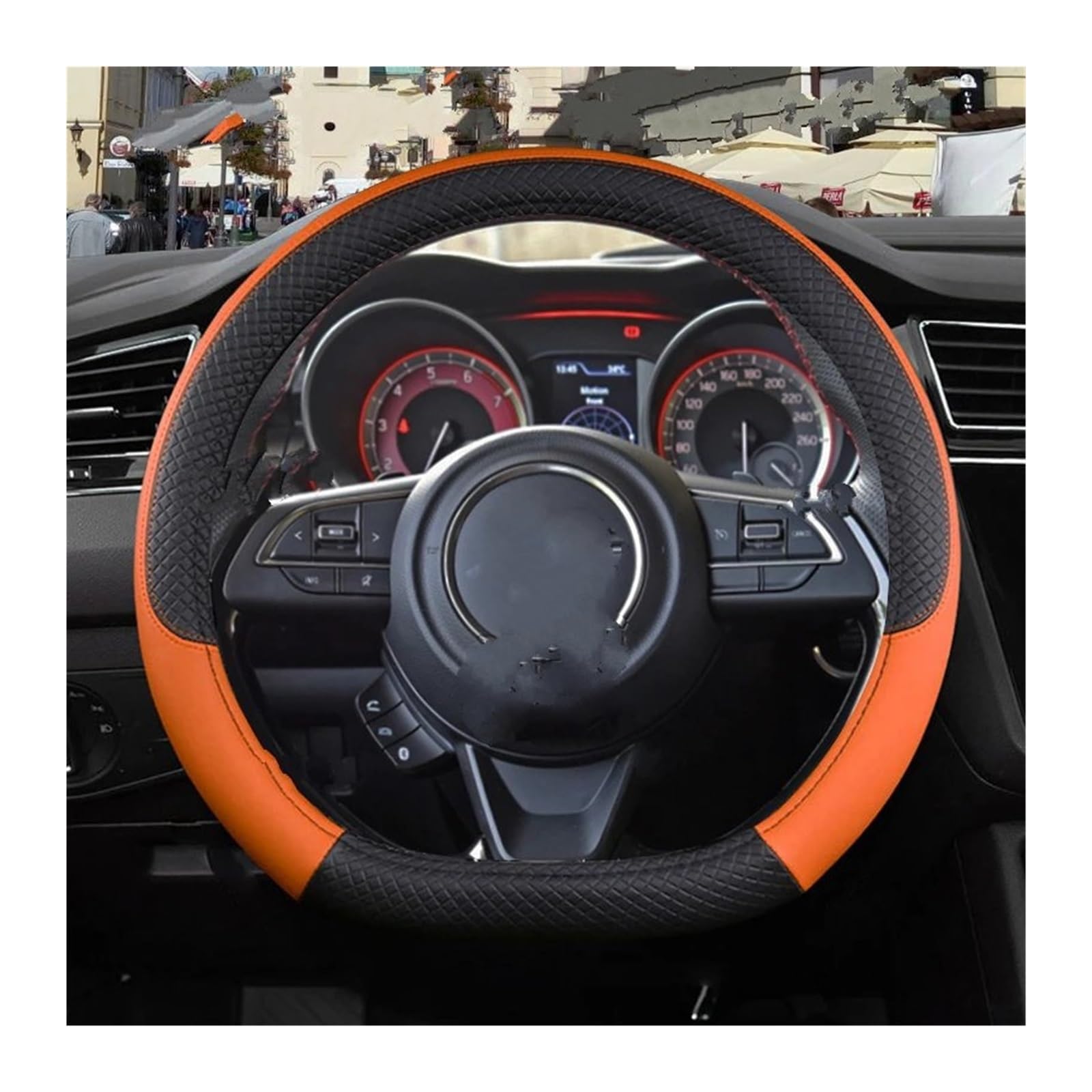 Lenkradhüllen Für Suzuki Für Swift 2017 2018 2019 2020 2021 Auto Lenkrad Abdeckung Mikrofaser Leder + Carbon Faser Auto Zubehör Lenkradbezug Auto(D Shape Orange) von Kdbcet