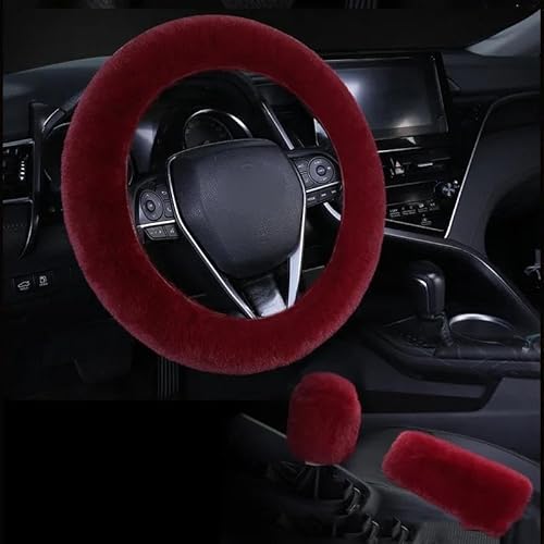 Lenkradhüllen Universal Lenkrad Plüsch Auto Lenkrad Abdeckungen Winter Faux Pelz Hand Bremse & Getriebe Abdeckung 3 Teile/Satz Auto Zubehör Lenkradbezug Auto(3 Pieces Pink) von Kdbcet