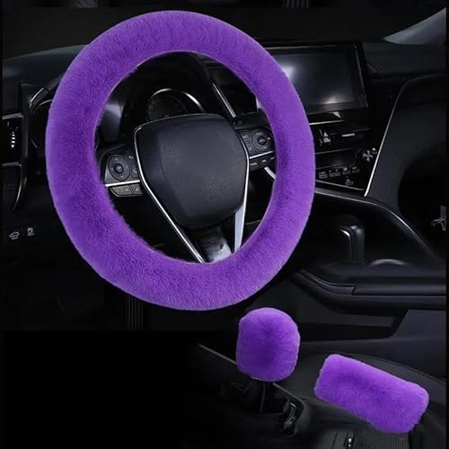 Lenkradhüllen Universal Lenkrad Plüsch Auto Lenkrad Abdeckungen Winter Faux Pelz Hand Bremse & Getriebe Abdeckung 3 Teile/Satz Auto Zubehör Lenkradbezug Auto(3 Pieces Purple) von Kdbcet