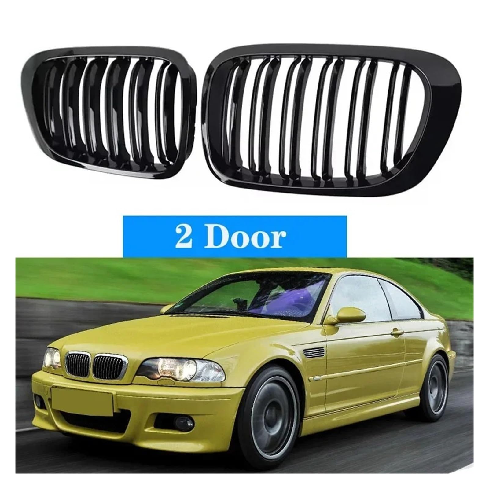 Nieren Kühlergrill Für 3er Für E46 1998 1999 2000 2001 2/4 Türen Auto Front Niere Grill Für 318i Für 320i Für 325i Für 330i Racing Grille Zubehör Kühlergrill Doppelsteg(2 Door Gloss Black) von Kdbcet